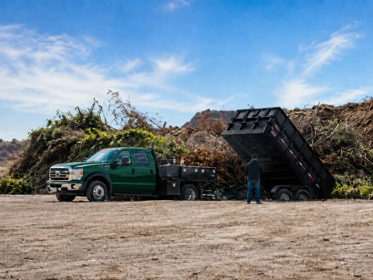 Brush drop-off trailer unloading at Burnet Brush Depot